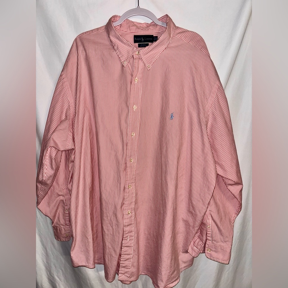 Ralph Lauren Men's 4X Pink Striped Blake Button Down Long Sleeve Shirt